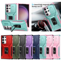 Sliding Camera Cover Cell Phone Cases For Samsung Galaxy S24 S23 Ultra S22 Plus A05 A15 A34 Armour Shockproof Magnetic Kickstand Phone Case Shell