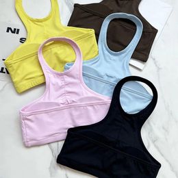 Yoga Outfit Women Halter Bra Sexy Bralette Crop Tops Ribbed Backless Fitness Vest Workout Sports Bras