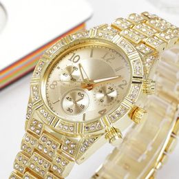 Wristwatches Men Watch Fashion Casual Gold Watches Diamond Quartz Clock Three Eyes Relogio Stainless Steel Clasp Round
