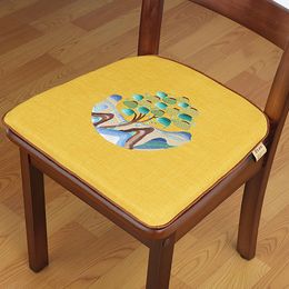 Custom Waterproof Money Tree U Shape Seat Pads Replaceable Non-slip Linen Chinese Embroidered Chair Cushions for Dining Office