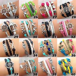 whole mix different styles 30pcs retro women's alloy and leather Multilayer Handmade Cuff Bracelets Brand New254G