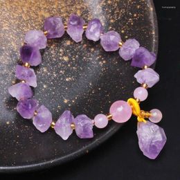 Link Bracelets Wholesale 1pcs Natural Raw Amethyst Geode Bead Bracelet Genuine Semi-Precious Gem Stone Jewelry 18cm