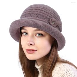 Berets Winter Warm Bucket Hats For Womens Wool Knit Caps Fleece Lined Flat Top Outdoor Ladies Thick Plush Basin