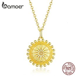 Pendant Necklaces Sun Coin Neckalce for Women Gold Colour Genuine 925 Sterling Silver Chain Collier Fashion Jewellery SCN353 231011