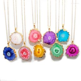 Pendant Necklaces Irregular Slice Sunflower Crystal Necklace Reiki Natural Stone Charm Choker For Women Jewellery 1pcs