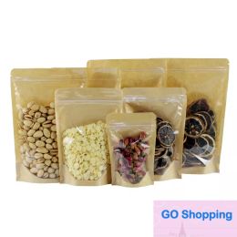 Kraft Paper Bag Food Moisture Barrier Bags Sealing Pouch Food Packing Bags Reusable Plastic Front Transparent Stand Up Bags