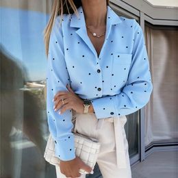 Women's Blouses Muiches Casual Deep V-Neck Polka Dot Print Long Sleeve Blouse Woman Single Breasted Pocket Office Work Chiffon Tops 2023