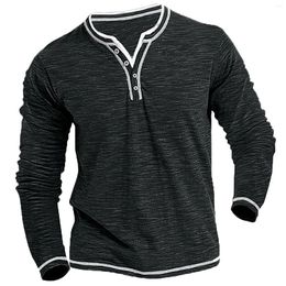 Men's T Shirts Male Autumn And Winter Bottoming Shirt Solid Colour Button Long Sleeve Black V Neck Loose Slim Fit 2023 Men Fashion Top