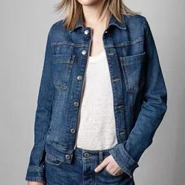 Women's Jackets Piano Embroidered Casual Single Breasted Jacket Women Denim Blue 231011