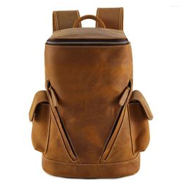 Backpack Genuine Crazy Horse Leather Men Vintage Daypack Large Capacity For Business Travel 15.6 Inch Laptop Bag