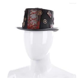 Berets Y1UB Top Hat Steampunk Gear Gothic Victorian Halloween Women Small Brim Head Fedora Magician Cap Stage Performances