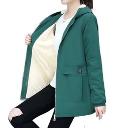 Women's Wool Blends 4XL Women Windbreaker Winter Autumn Fleece Jacket Coats Loose Hooded Mid Long Overcoat Zipper Pocket Female Basic Coat 231011
