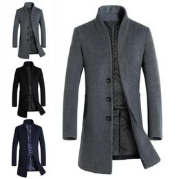 Men's Wool Men Winter Warm Solid Color Woolen Trench Coat Slim Outwear Overcoat Long Jacket With Button