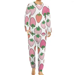 Men's Sleepwear Pinky Fresh Strawberry Pyjamas Autumn 2 Piece Sweet Romantic Pyjama Sets Men Long Sleeve Casual Graphic Nightwear Big Size