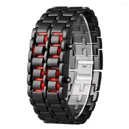 Wristwatches Fashion Men Watch Mens Watches Full Metal Digital Wrist Red LED Samurai For Boy Sport Simple Relogio Masculino