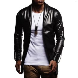 Men's Jackets Clothing Bright Jacket Lapel Mens Long Cardigan Leather Sleeve Slim Color Warm Plain Coat Faux Trading