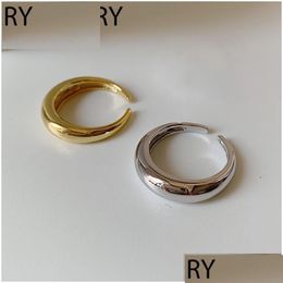 Newest Smooth Geometric Cambered Ring For Men Women Gold Sier Colour Open Finger Rings Party S-R705 Dhgarden Ot4Jg