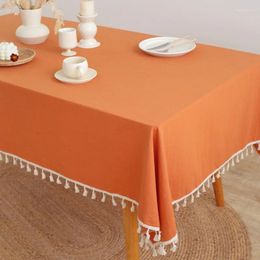 Table Cloth Halloween Pumpkin Orange Color Tablecloth With Tassels Nordic Minimalist Autumn Winter Pure Cotton Rectangular Cover