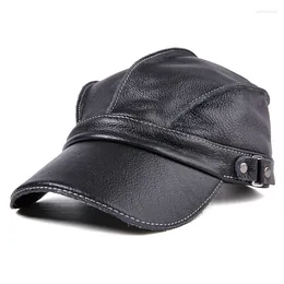 Ball Caps 2023 Winter Spring Men Women Genuine Leather Baseball Casual Cowhide Belt Ear Warm 55-60 Adjustable Sprot Flight Hats