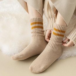 Women Socks Winter Multi Color Deodorant And Cashmere Wool Parallel Bars Ladies Long Tube Warm Terry