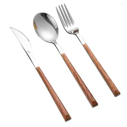 Dinnerware Sets Stainless Steel Imitation Wooden Handle Cutlery Spoon Clamp Wood Western Dessert