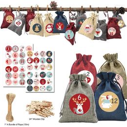 Storage Bags Burlap Gift 1 Set Christmas Advent Calendar Linen Drawstring Bag 24 Days Countdown Treat Decorations