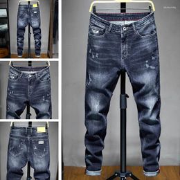 Men's Jeans Stretch Mid-waist Straight-leg Pants Plus Size Trousers Slim Casual Long