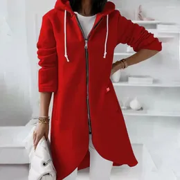 Women's Jackets 2023 Autumn Casual Sweatshirts Coats Women Irregular Hem Regular Pocket Zipper Solid Colour Zip Up Long Hooded