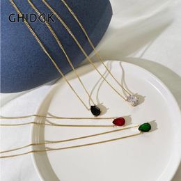 Pendant Necklaces GHIDBK Multicolor Dainty Single Stone Zircon Waterdrop Necklace Women's Stainless Steel Gold Plated Jewellery High End