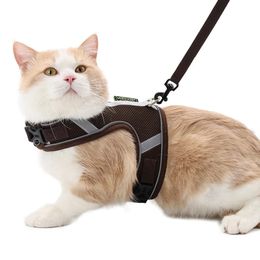 Cat Collars Leads Cat Harness Walking Lead Leash Mesh Chest Collar Reflective Dog Collars Adjustable Breastplate Easy Control Pet Accessories 231011