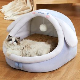 Cat Beds Furniture OUZEY Comfort Sleeping Pet Cat House Soft Warm Cat Bed With Toys Semi-Enclosed Kitten Pet Home Washable Cat Basket Puppy Bed 231011