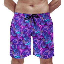 Men's Shorts Board Peacock Design Retro Swim Trunks Abstract Feather Print Men Quick Dry Running Quality Plus Size Beach Short Pants