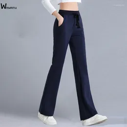 Women's Pants Cotton Drawstring Slim High Elastic Waist Flare Korean Fashion Solid Stretch Sweatpants Casual Plus Size Joggers Women