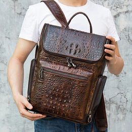 Backpack Luufan Fashion Crocodile Leather For Man Business Laptop Daypack Cowhide Women Bagpack Male Travel