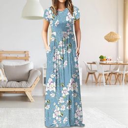 Casual Dresses Women's Sleeve O Neck Print Maxi Tank Long Dress