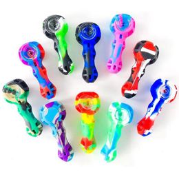 Colourful Silicone Pipes Glass Singlehole Philtre Bowl Portable Innovative Oil Rigs Dabber Spoon Stash Case Herb Tobacco Cigarette Holder Hand Smoking Handpipes