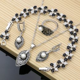 Wedding Jewelry Sets Black Enamel Custom Earrings Freshwater Pearls 925 Silver for Women Wdding Fine Jewellry Necklace Set Drop 231012