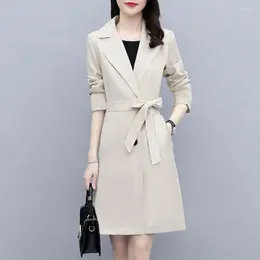 Women's Jackets Women Long Coat Stylish Lapel Cardigan Double Button Trench With Pockets For Formal Business Style Ol