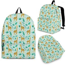 Backpack YIKELUO Trendy Wave Dot Cartoon Giraffe Monstera Plant With Zipper Student Textbook Bag Casual Travel Knapsack Gift