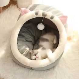 Cat Beds Furniture Sweet Cat Bed Warm Pet Basket Cozy Kitten Lounger Cushion Cat House Tent Very Soft Small Dog Mat Bag For Washable Cave Cats Beds 231011