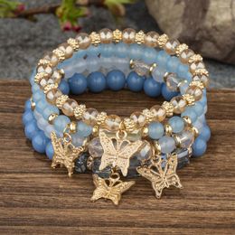 Charm Bracelets Kymyad Bohemia Jewellery For Women Beads Chain Bracelet Gold Colour Butterfly Charming Multilayer Elastic