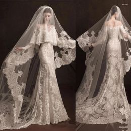 Bridal Veils 2T Lace Hem Wedding Veil Long Elegant Bride Accessories