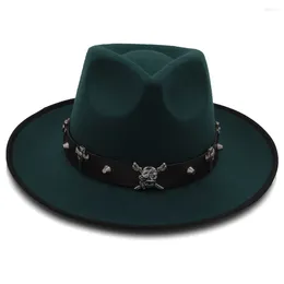 Berets Fashion Men Felt Fedora Hat For Winter Autumn Fascinat Jazz Gentleman Sombrero Dad Punk Pirate Belt Size 58CM