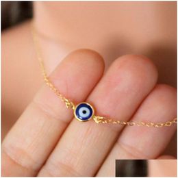 Einfache Evil Eye Thin Anhänger Frauen Halskette Mode Gold Choker Dhgarden Ot5Qj