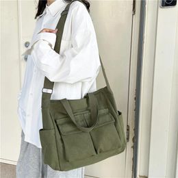 Evening Bags Casual Canvas School Bag For Women Versatile Large Capacity Messenger Female Military Green Travel Shoulder Handbag Tote