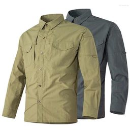 Men's Casual Shirts Quick Dry Tactical Cargo Men Outdoor Combat Military Tops Spring Autumn Multi-Pockets Solid Color Long Sleeve Male