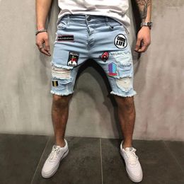 Men's Jeans Men Pure Colour Broken Hole Cowboy Shorts Stretchy Ripped Skinny Embroidery Print Casual 2023 Cartoon Slim Fit Denim Short