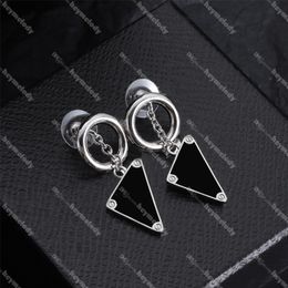 Luxury Triangle Pendant Earrings Silver Letter Hoop Earrings Triangular Dangler With Box