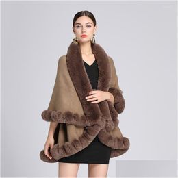 Scarves Scarves Loose Bat Sleeve Soft Knit Overcoat Women Winter Party Cloak Wide Faux Rex Fur Collar Coat Cape Fashion Ponchos Chal F Dhfxa