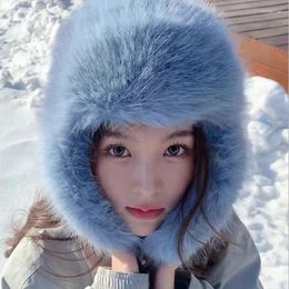 Berets Imitation Mink Plush Ear Protection Hats Women's Winter Warm Bomber Thickened Solid Color Warmer Caps Apparel Accessories